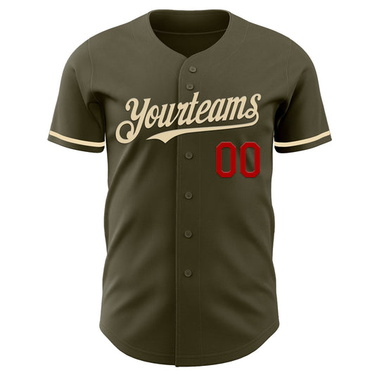 Custom Olive Cream-Red Authentic Salute To Service Baseball Jersey