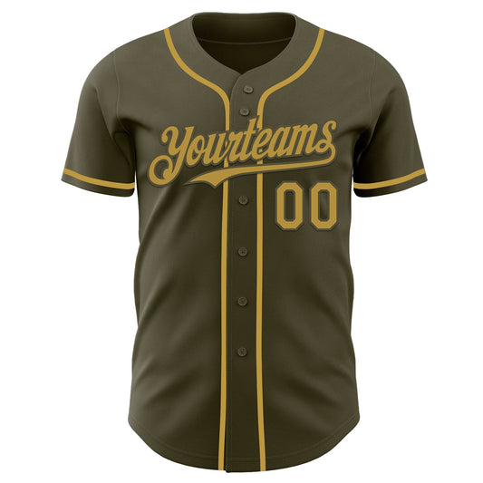 Custom Olive Old Gold Authentic Salute To Service Baseball Jersey
