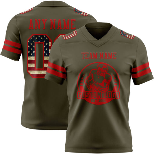 Custom Olive Vintage USA Flag-Red Mesh Authentic Salute To Service Football Jersey