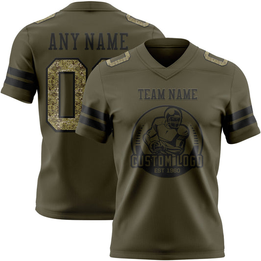 Custom Olive Camo-Black Mesh Authentic Salute To Service Football Jersey
