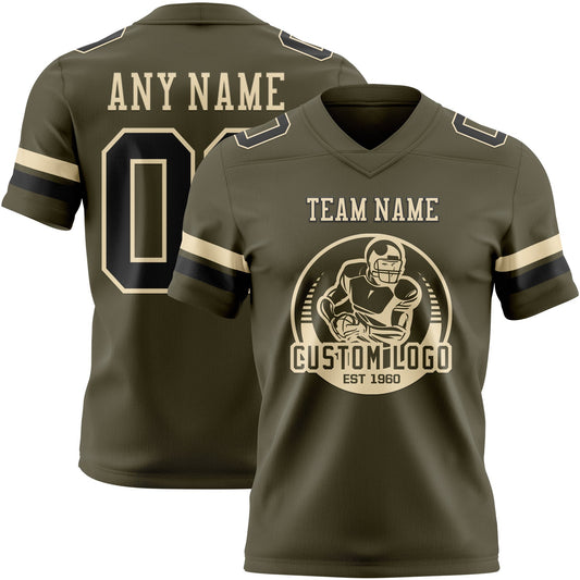 Custom Olive Black-Cream Mesh Authentic Salute To Service Football Jersey