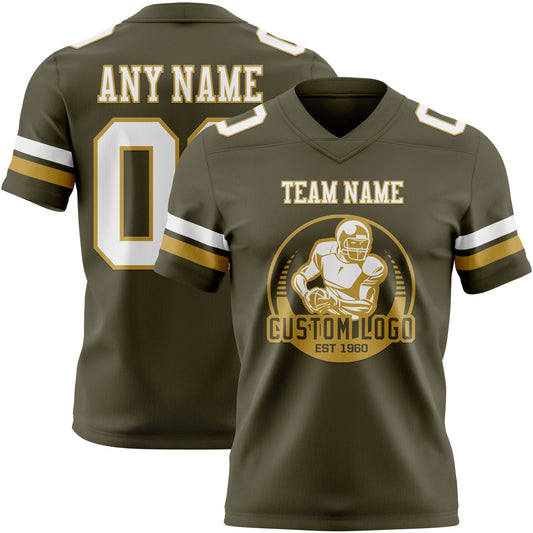 Custom Olive White-Old Gold Mesh Authentic Salute To Service Football Jersey