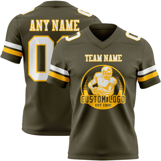 Custom Olive White-Gold Mesh Authentic Salute To Service Football Jersey