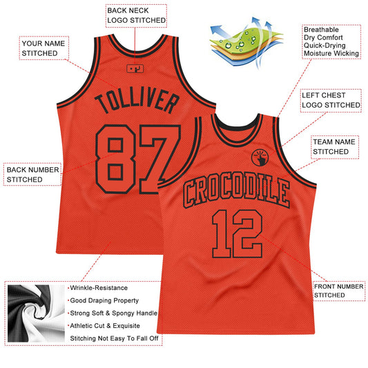 Custom Orange Orange-Black Authentic Throwback Basketball Jersey