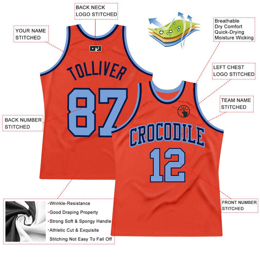 Custom Orange Light Blue-Navy Authentic Throwback Basketball Jersey