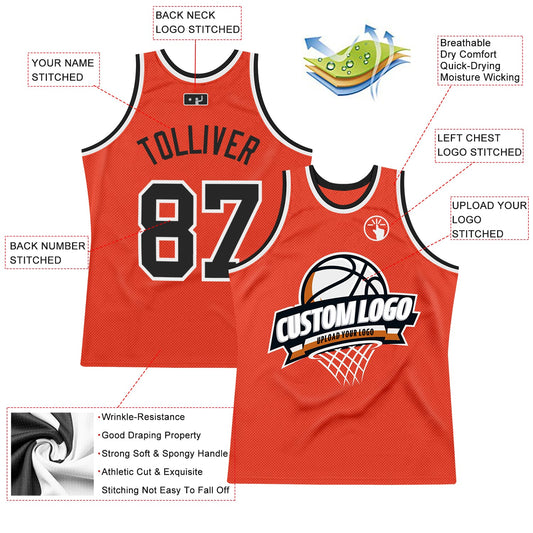 Custom Orange Black-White Authentic Throwback Basketball Jersey
