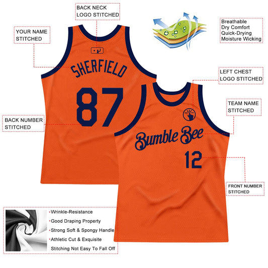 Custom Orange Navy Authentic Throwback Basketball Jersey