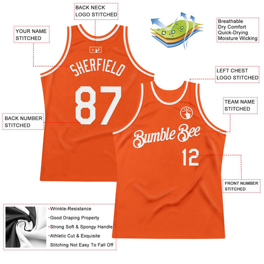 Custom Orange White Authentic Throwback Basketball Jersey
