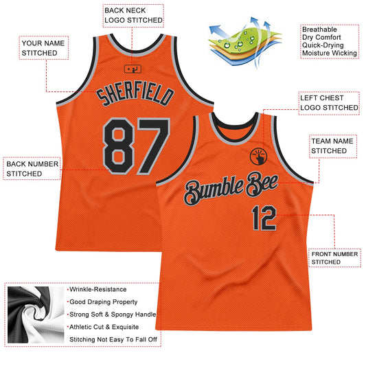 Custom Orange Black-Gray Authentic Throwback Basketball Jersey
