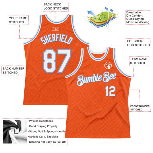 Custom Orange White-Light Blue Authentic Throwback Basketball Jersey