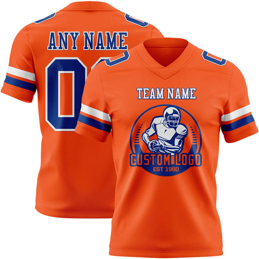 Custom Orange Royal-White Mesh Authentic Football Jersey