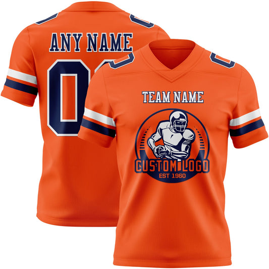 Custom Orange Navy-White Mesh Authentic Football Jersey