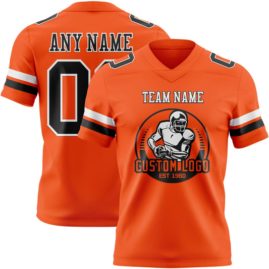 Custom Orange Black-White Mesh Authentic Football Jersey