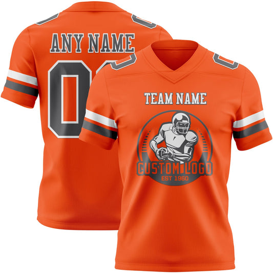 Custom Orange Steel Gray-White Mesh Authentic Football Jersey