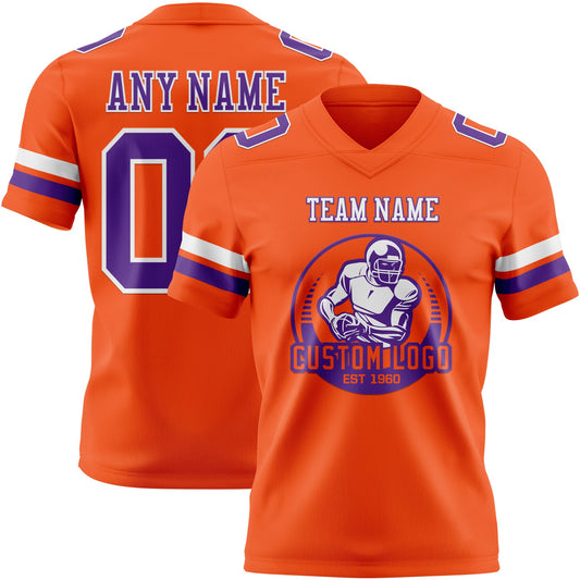 Custom Orange Purple-White Mesh Authentic Football Jersey