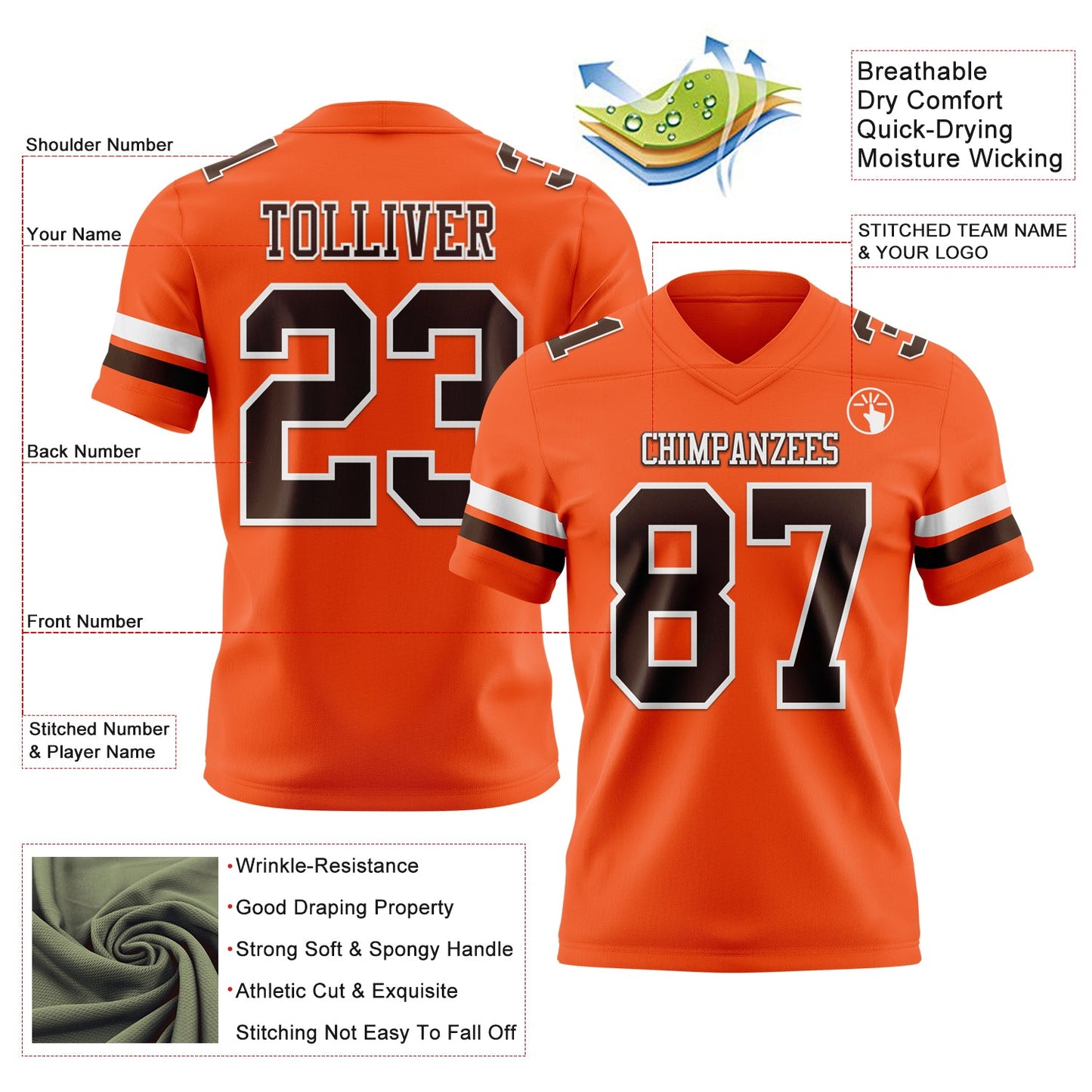 Custom Orange Brown-White Mesh Authentic Football Jersey