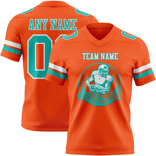 Custom Orange Aqua-White Mesh Authentic Football Jersey
