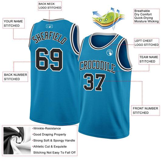 Custom Panther Blue Black-White Authentic Basketball Jersey