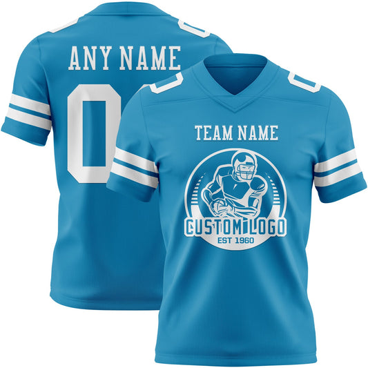 Custom Panther Blue White Mesh Authentic Football Jersey