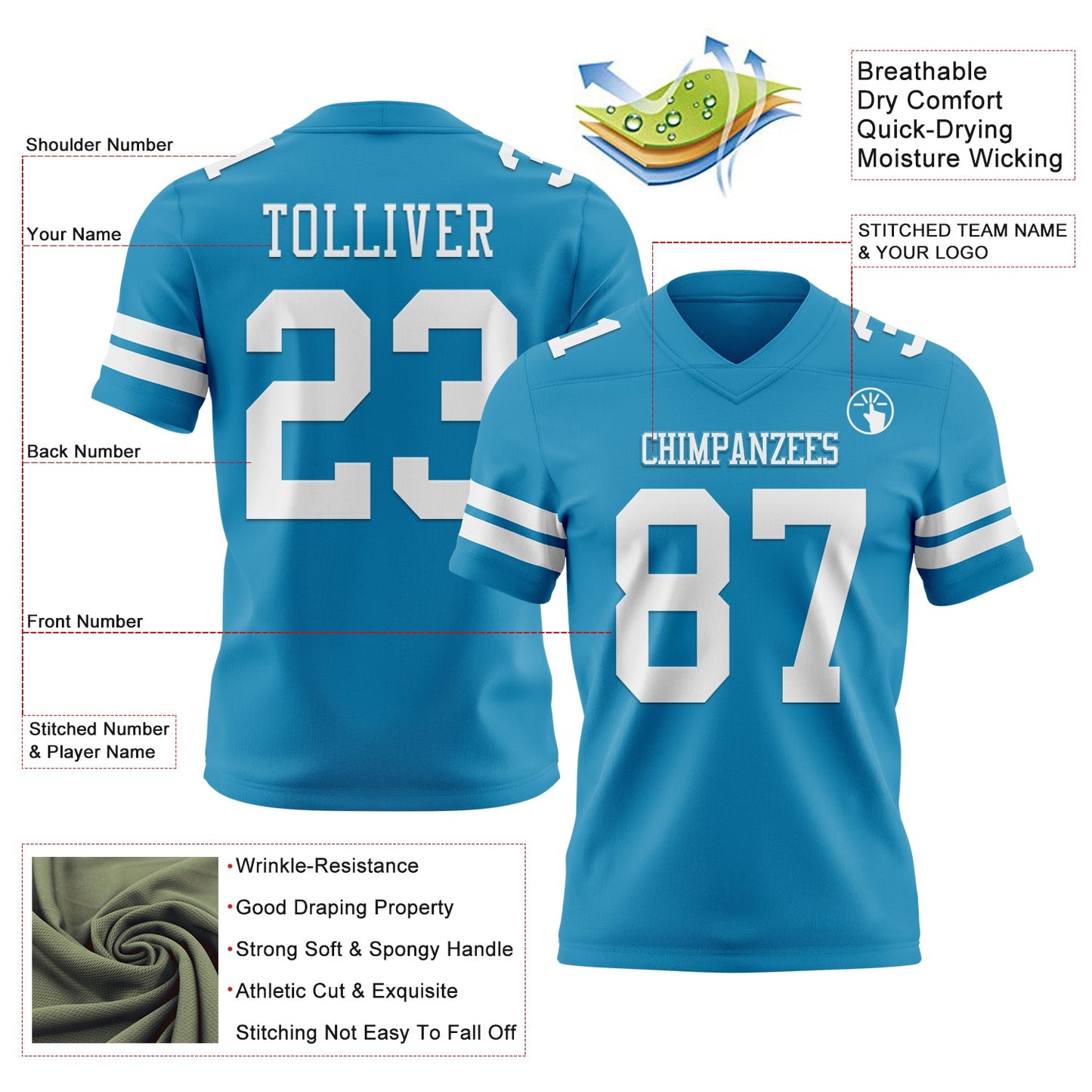 Custom Panther Blue White Mesh Authentic Football Jersey