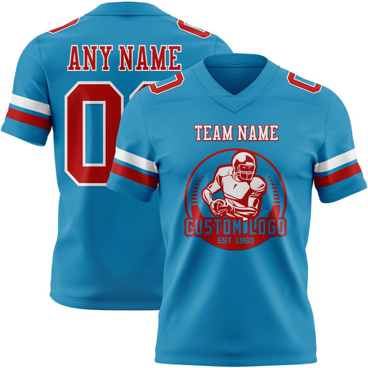 Custom Panther Blue Red-White Mesh Authentic Football Jersey