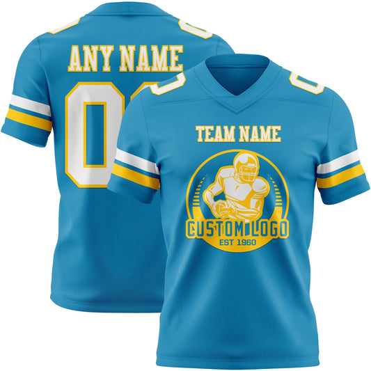 Custom Panther Blue White-Yellow Mesh Authentic Football Jersey