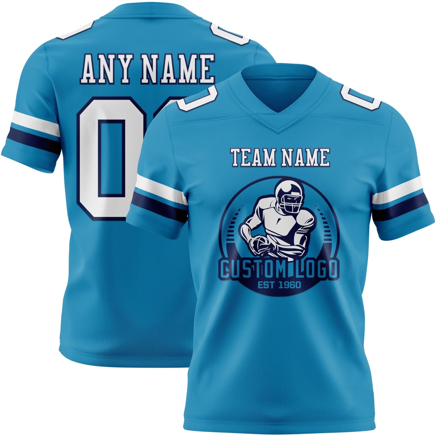 Custom Panther Blue White-Navy Mesh Authentic Football Jersey