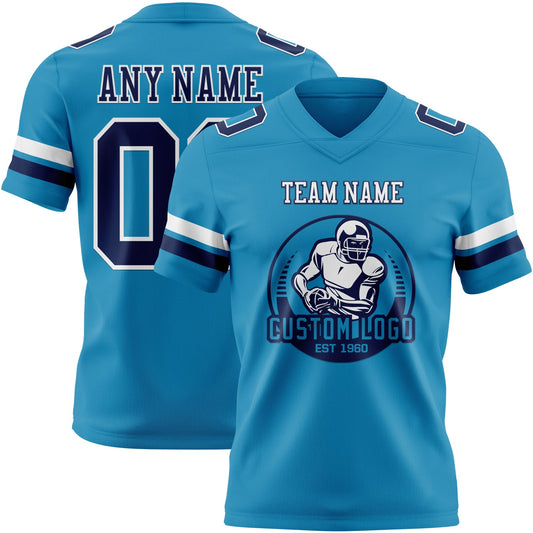 Custom Panther Blue Navy-White Mesh Authentic Football Jersey