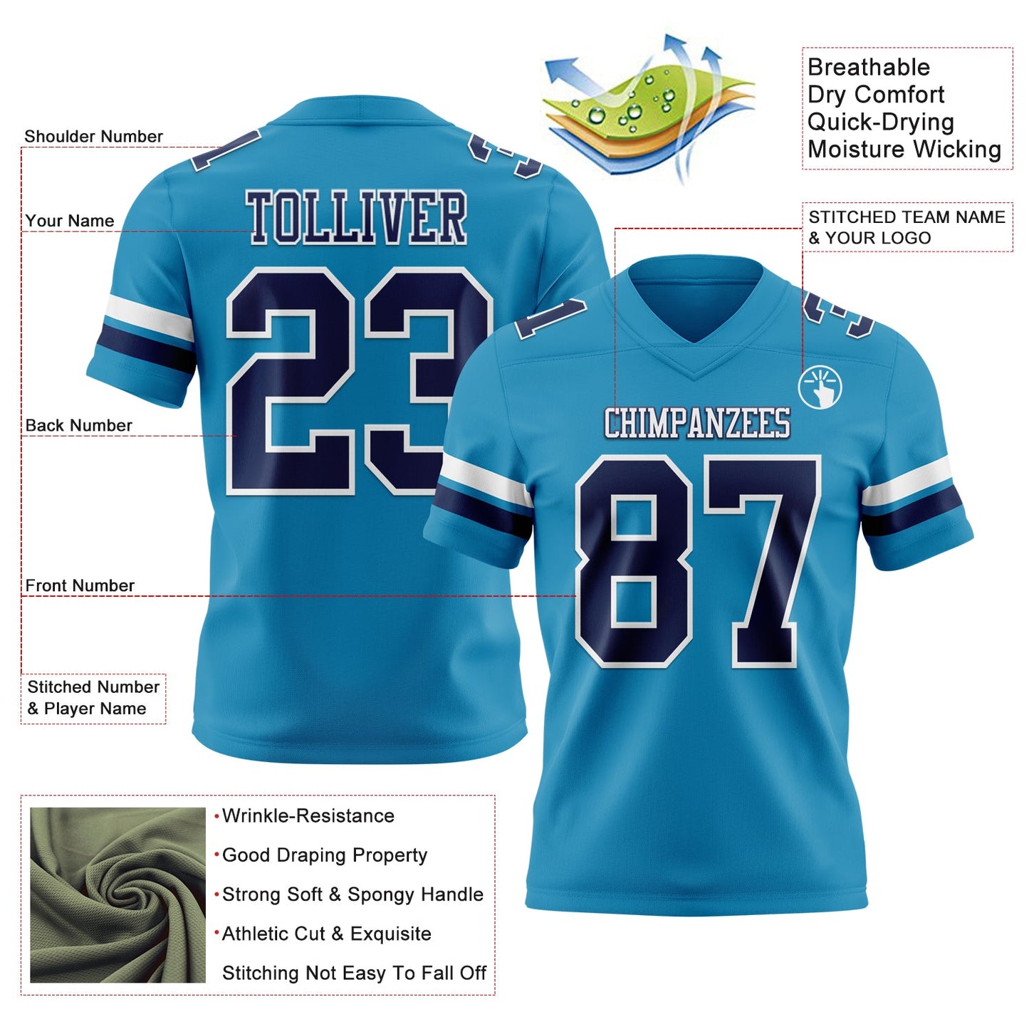 Custom Panther Blue Navy-White Mesh Authentic Football Jersey