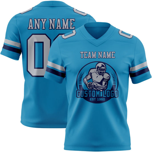 Custom Panther Blue Gray-Navy Mesh Authentic Football Jersey