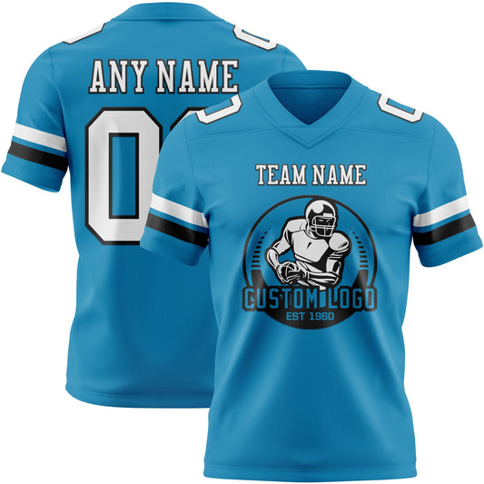 Custom Panther Blue White-Black Mesh Authentic Football Jersey