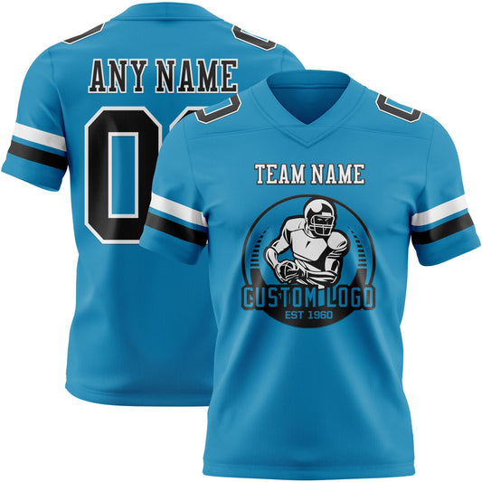 Custom Panther Blue Black-White Mesh Authentic Football Jersey