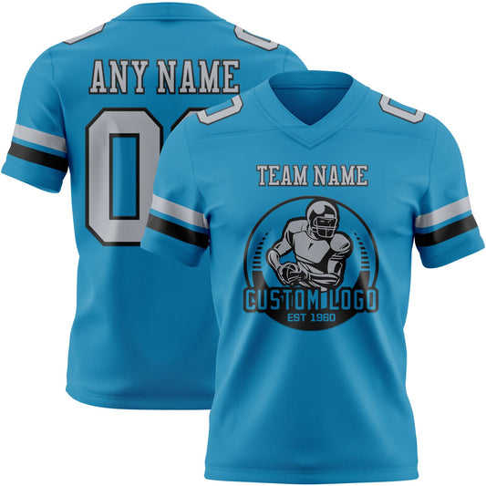 Custom Panther Blue Gray-Black Mesh Authentic Football Jersey
