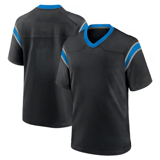 Custom Men's Panthers Black/White/Blue Exact Replica Football Jersey