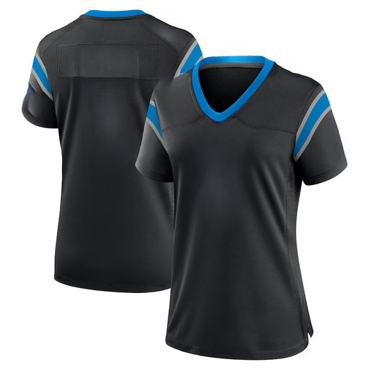 Custom Women's Panthers Black/White/Blue Exact Replica Football Jersey