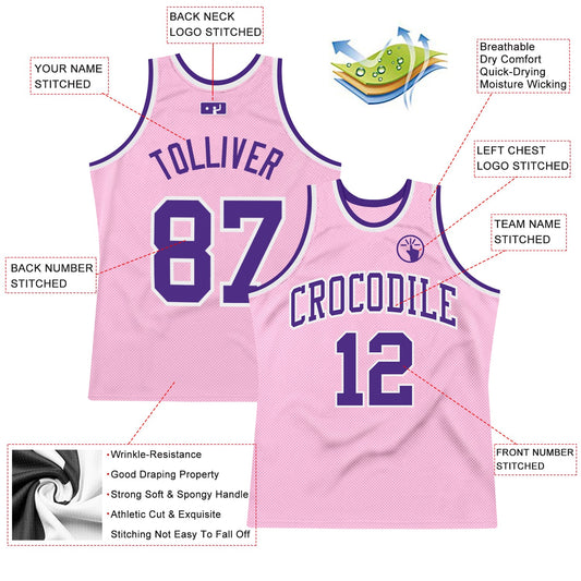 Custom Light Pink Purple-White Authentic Throwback Basketball Jersey