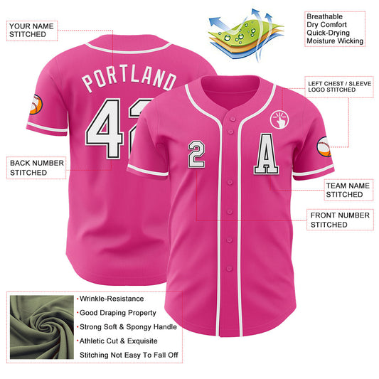 Custom Pink White-Black Authentic Baseball Jersey