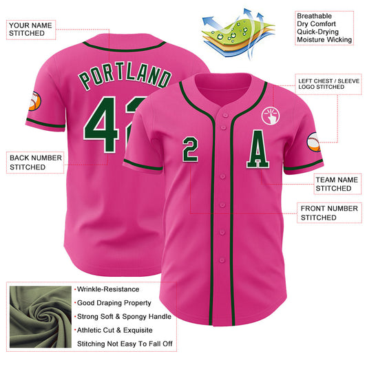 Custom Pink Green-White Authentic Baseball Jersey