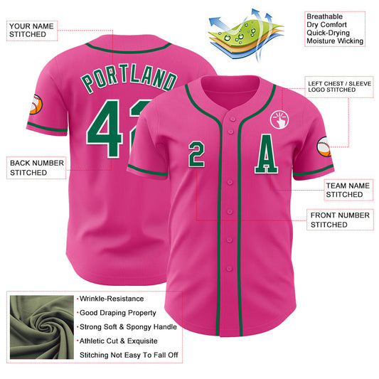 Custom Pink Kelly Green-White Authentic Baseball Jersey