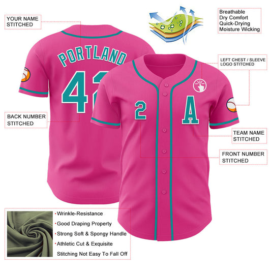 Custom Pink Teal-White Authentic Baseball Jersey
