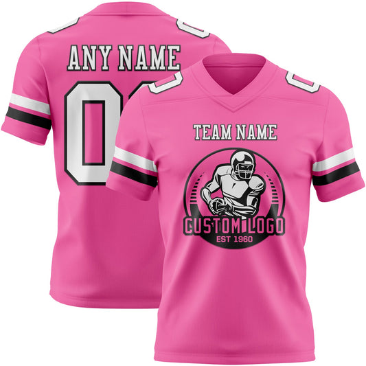 Custom Pink White-Black Mesh Authentic Football Jersey