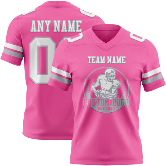 Custom Pink White-Gray Mesh Authentic Football Jersey