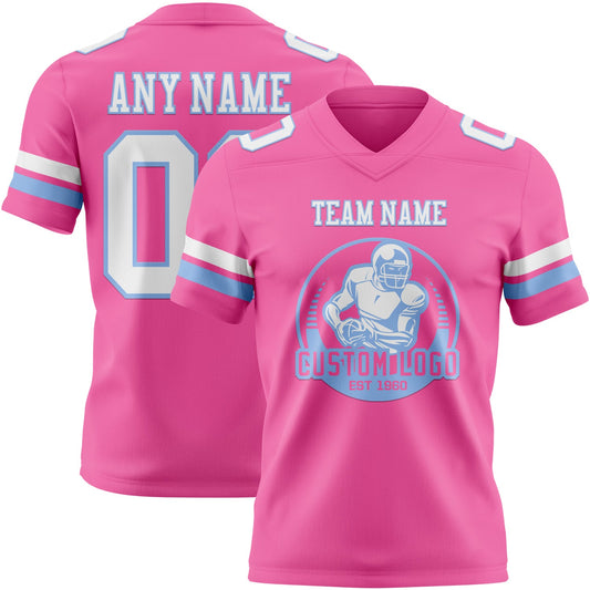Custom Pink White-Light Blue Mesh Authentic Football Jersey