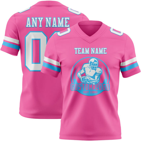 Custom Pink White-Sky Blue Mesh Authentic Football Jersey