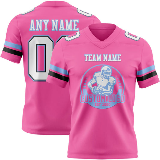 Custom Pink White Black-Light Blue Mesh Authentic Football Jersey