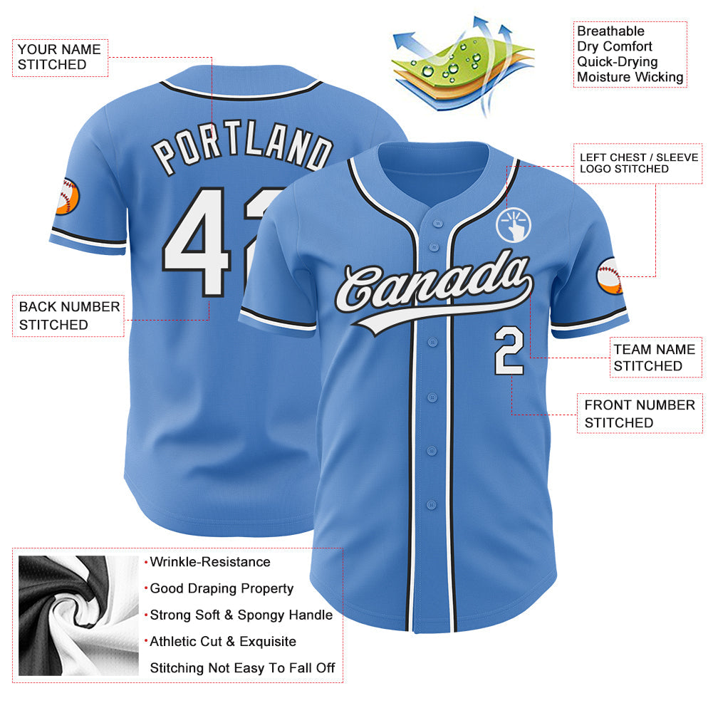 Custom Powder Blue White-Black Authentic Baseball Jersey