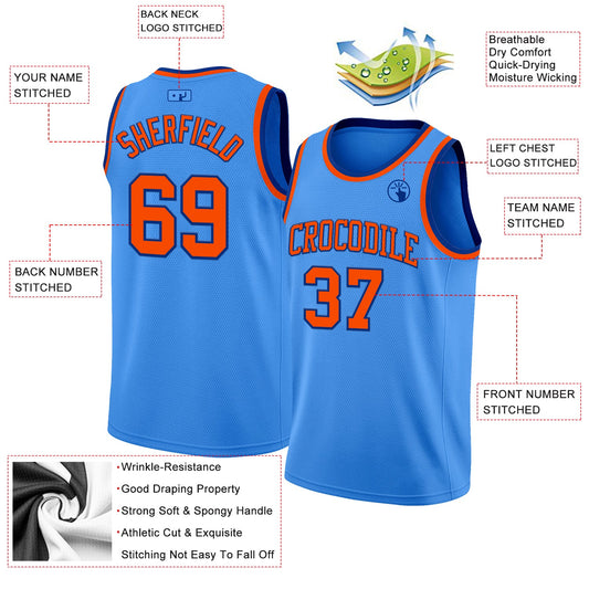 Custom Powder Blue Orange-Royal Authentic Basketball Jersey