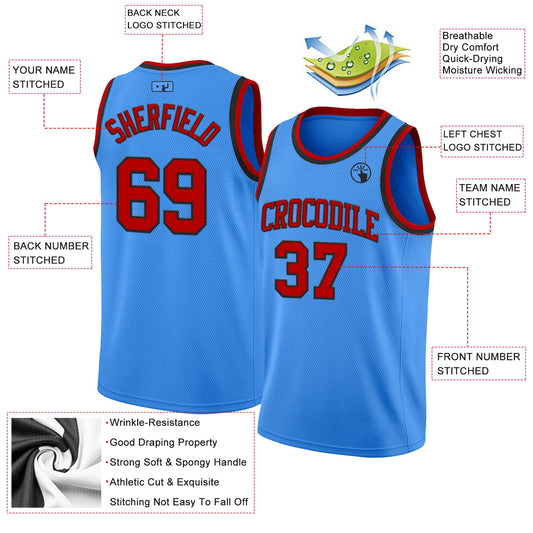 Custom Powder Blue Red-Black Authentic Basketball Jersey