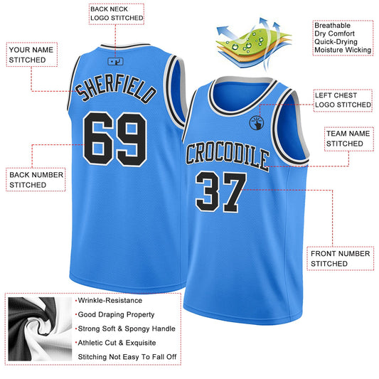 Custom Powder Blue Black-White Authentic Basketball Jersey