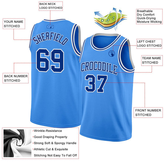 Custom Powder Blue Royal-White Authentic Basketball Jersey